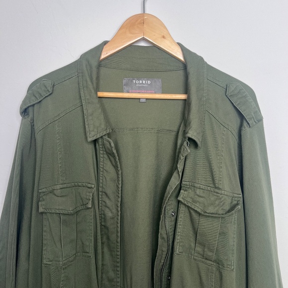 Torrid Utility Jacket, Olive Green Zip up - Picture 2 of 16
